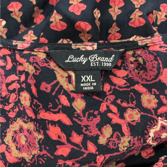 LUCKY BRAND • Women’s Mix Printed Cloth Button Cover Henley Boho Floral Blouse - Picture 5 of 6